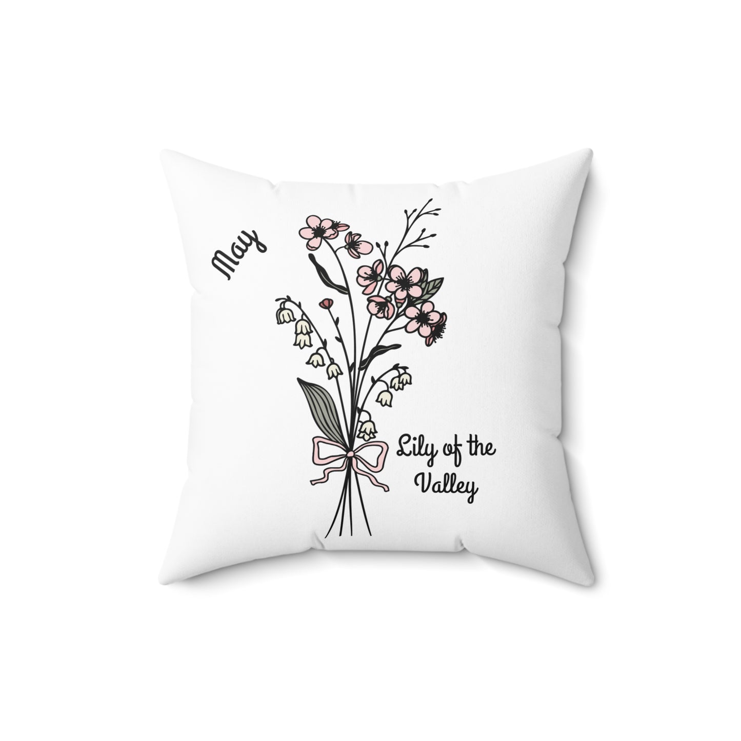 May Lily of the Valley Birth Flower - Custom Spun Polyester Square Pillow – Stylish Double-Sided Home Décor Accent for a Personalized Touch