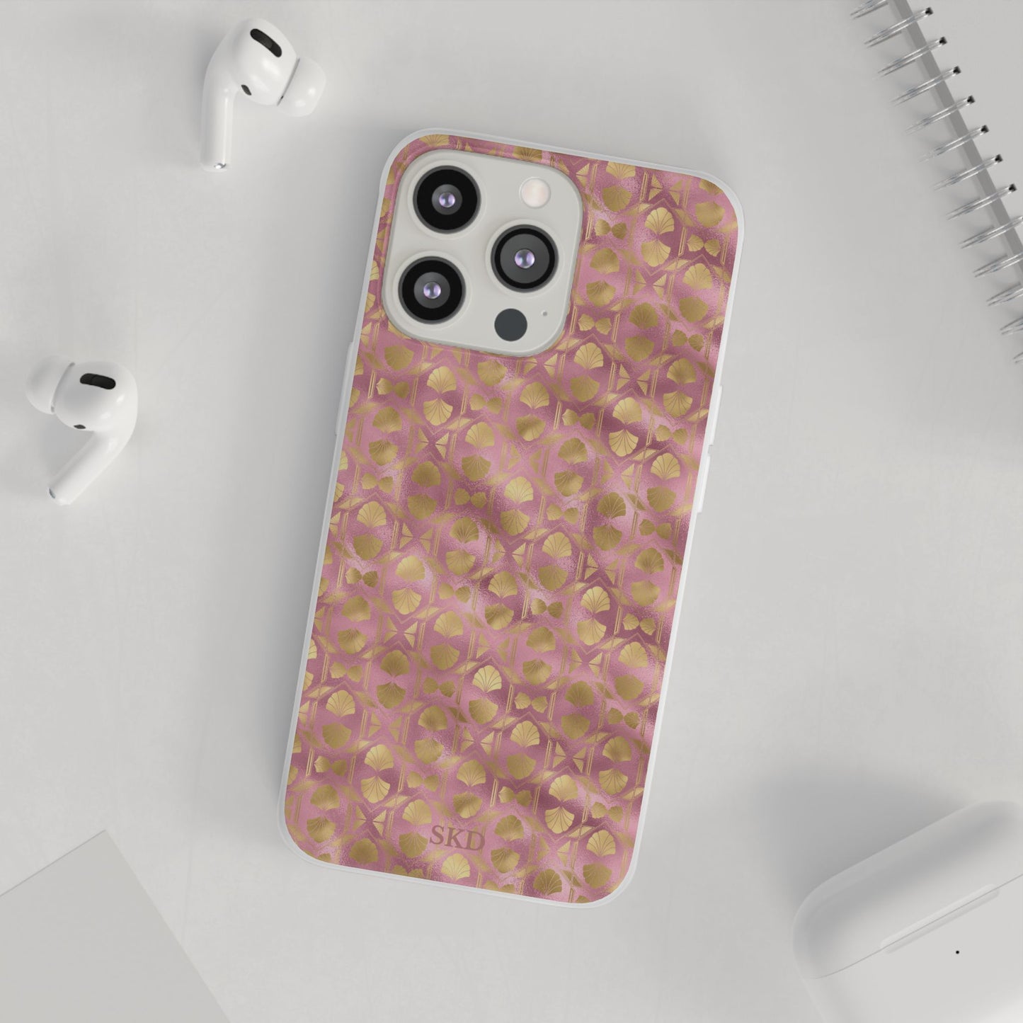 Collector's Vault: Blush Horizon | Soft, Pastel Pink & Gold iPhone Case | Shock-Absorbing TPU Protective Cover, Slim & Wireless Charging Compatible, All iPhone Sizes