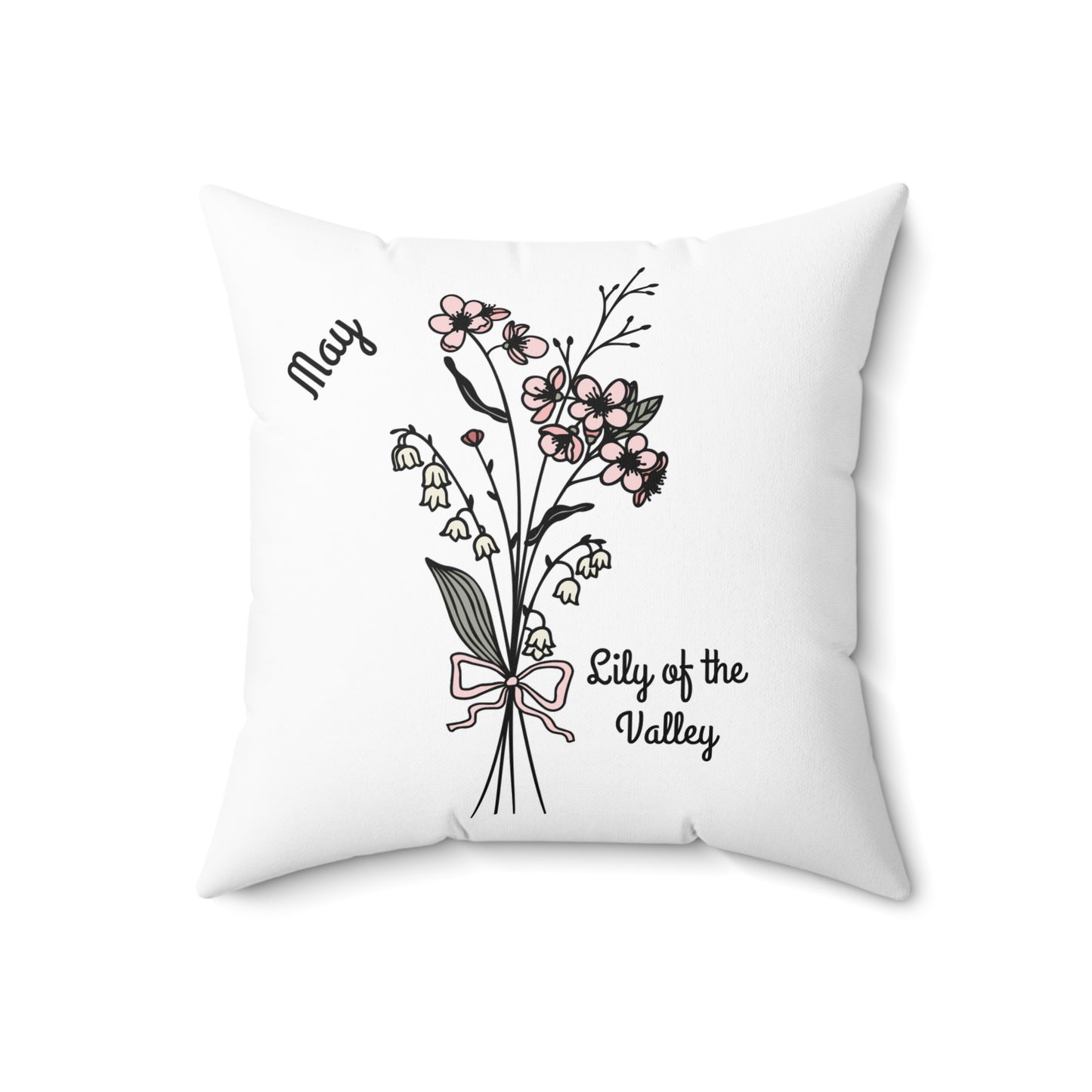May Lily of the Valley Birth Flower - Custom Spun Polyester Square Pillow – Stylish Double-Sided Home Décor Accent for a Personalized Touch