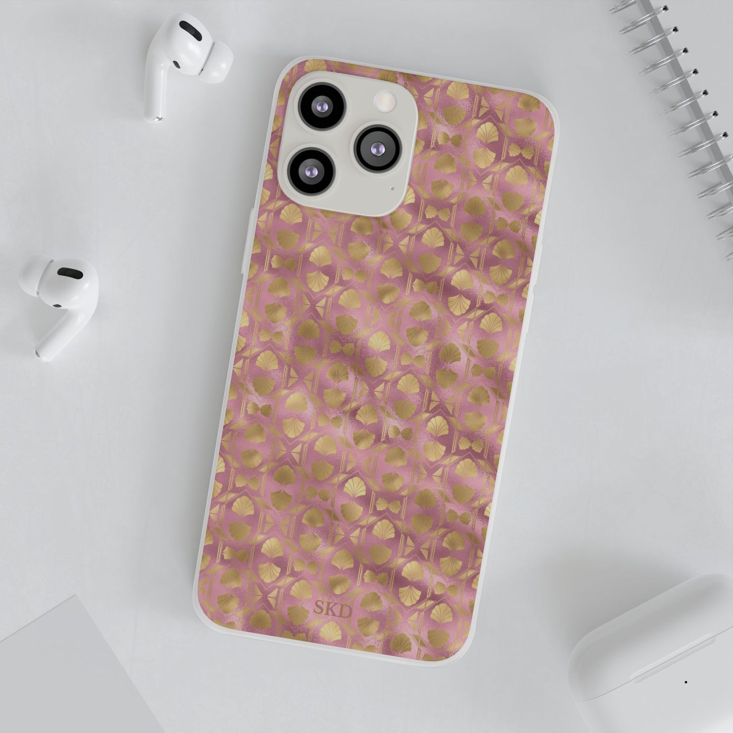 Collector's Vault: Blush Horizon | Soft, Pastel Pink & Gold iPhone Case | Shock-Absorbing TPU Protective Cover, Slim & Wireless Charging Compatible, All iPhone Sizes