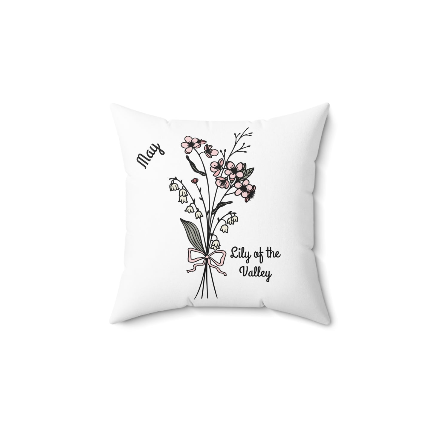 May Lily of the Valley Birth Flower - Custom Spun Polyester Square Pillow – Stylish Double-Sided Home Décor Accent for a Personalized Touch