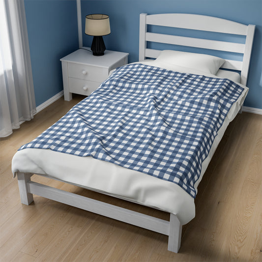 Custom Blue Check Plush Velveteen Plaid Blanket – Cozy, Soft, and Perfect for Personalized Gifts | 50x60