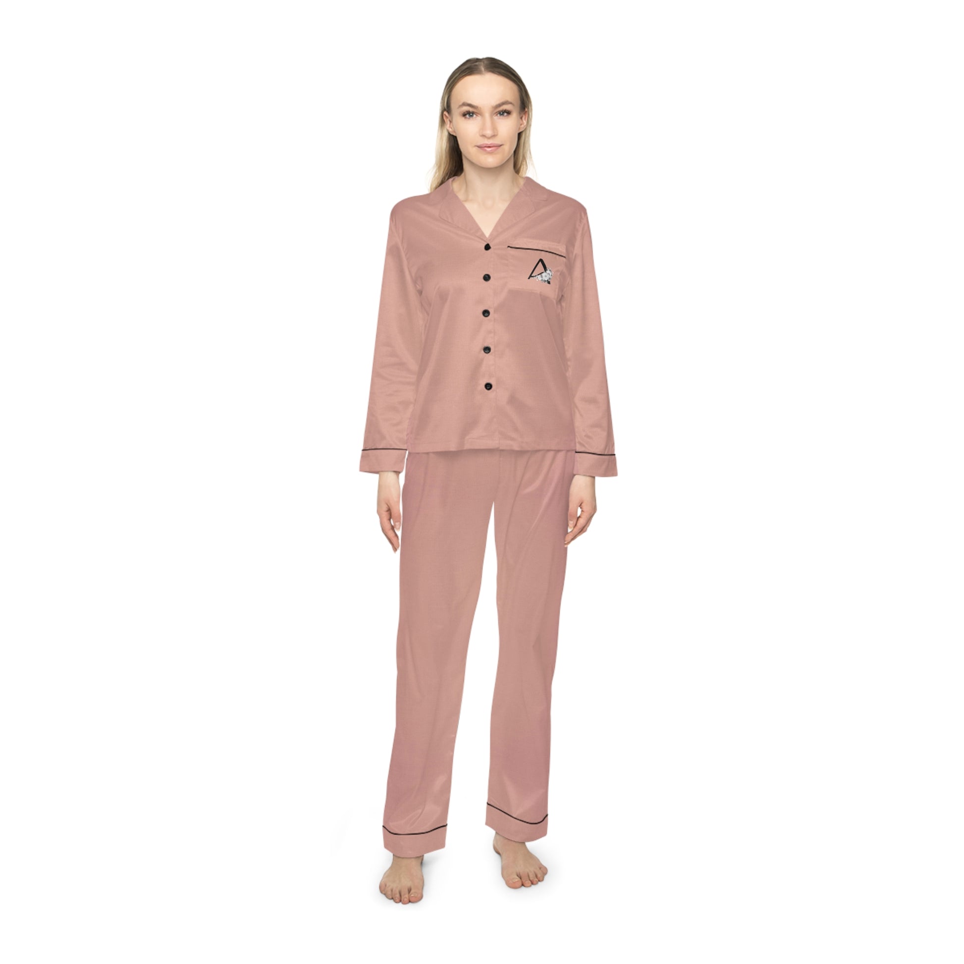 Letter A - Monogrammed Peach Cottage Satin Pajamas for Women | Soft, Elegant Sleepwear with Drawstring Waist - Signature Keepsake Designs