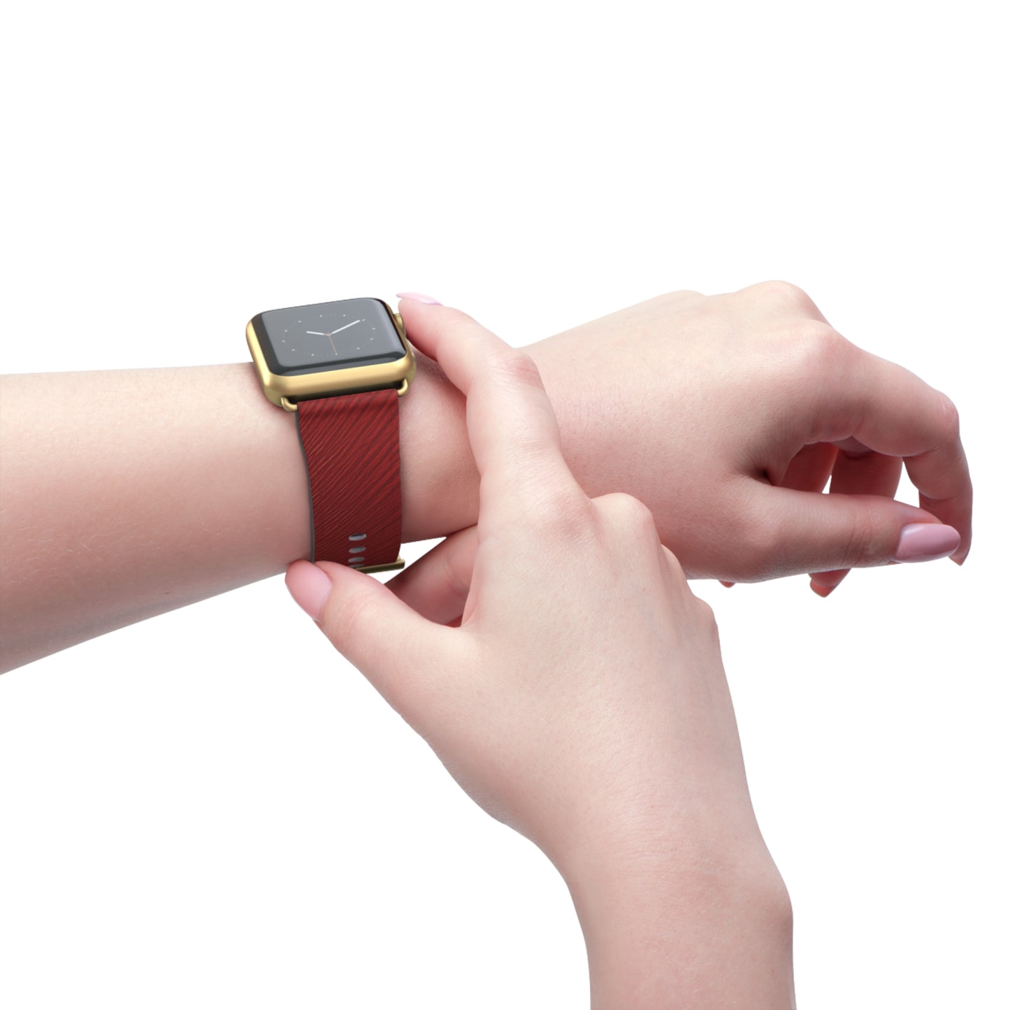 Crimson Reverie | RoHS, REACH & Intertek Certified Dark Red Luxe Apple Watch Strap | Designer Faux Leather, Stainless Steel, All Series Compatible
