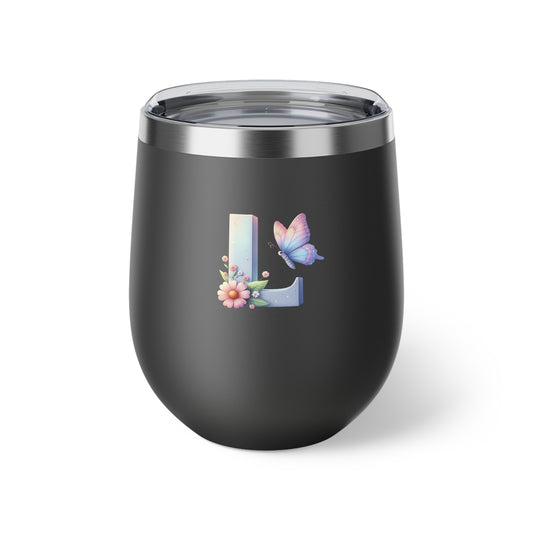 Letter L - Personalized Whimsical Butterfly Copper Vacuum Insulated Cup, 12 oz – Perfect for Weddings