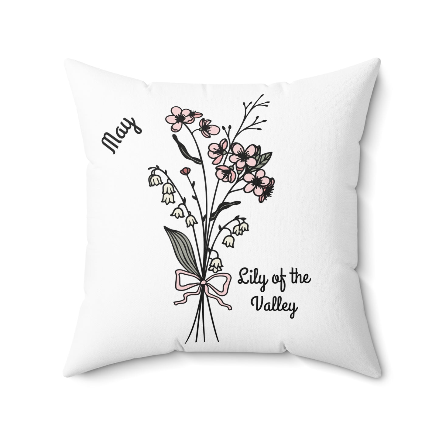 May Lily of the Valley Birth Flower - Custom Spun Polyester Square Pillow – Stylish Double-Sided Home Décor Accent for a Personalized Touch