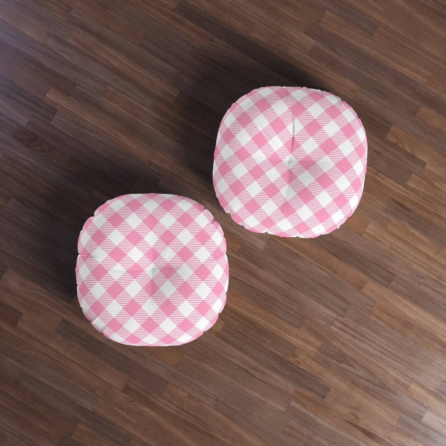 Pink Gingham Round Tufted Floor Pillow | Sweet Vintage Style Meets Plush Comfort