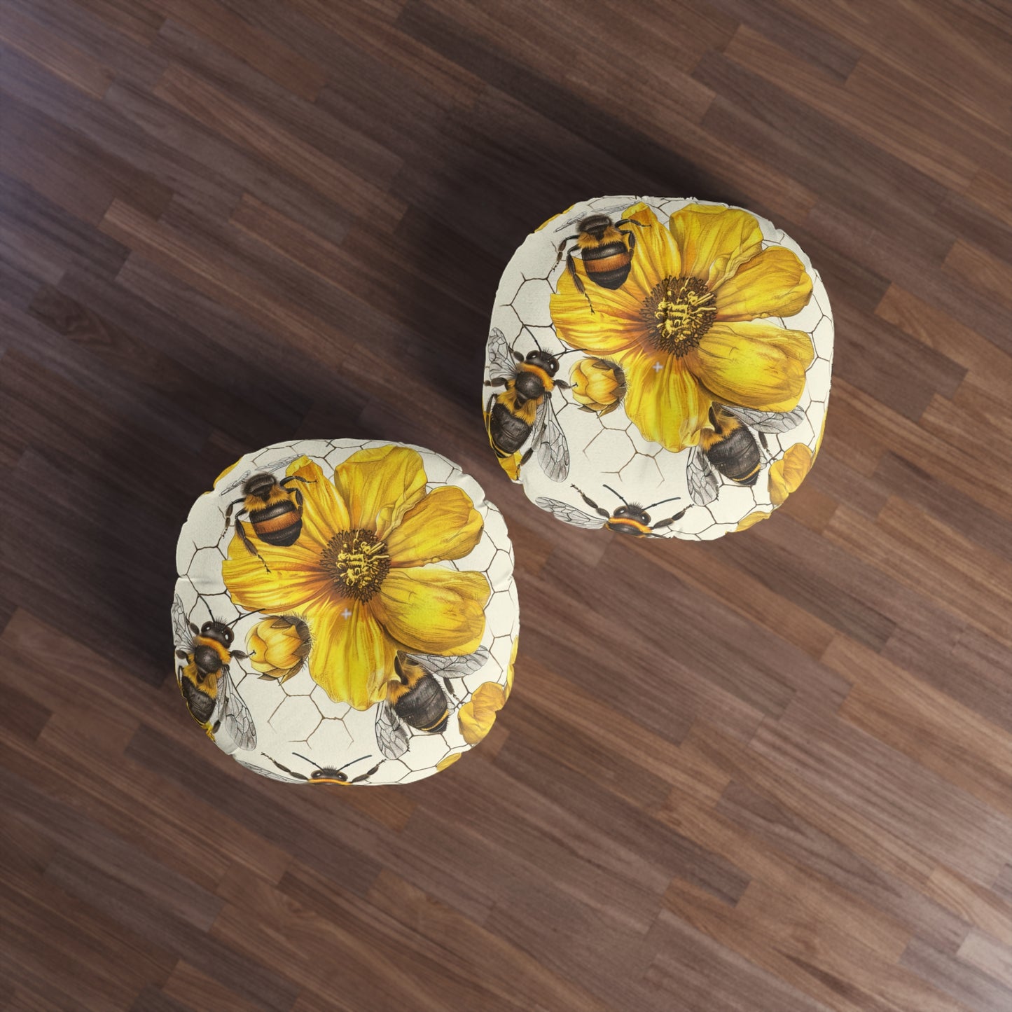 Golden Honeybee Round Tufted Floor Pillow | Nature-Inspired Elegance Meets Plush Comfort
