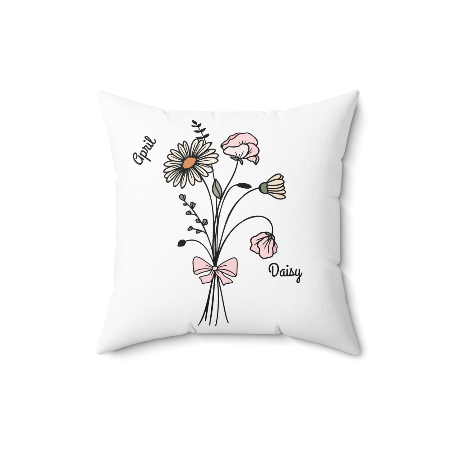 April Daisy Birth Flower - Custom Spun Polyester Square Pillow – Stylish Double-Sided Home Décor Accent for a Personalized Touch