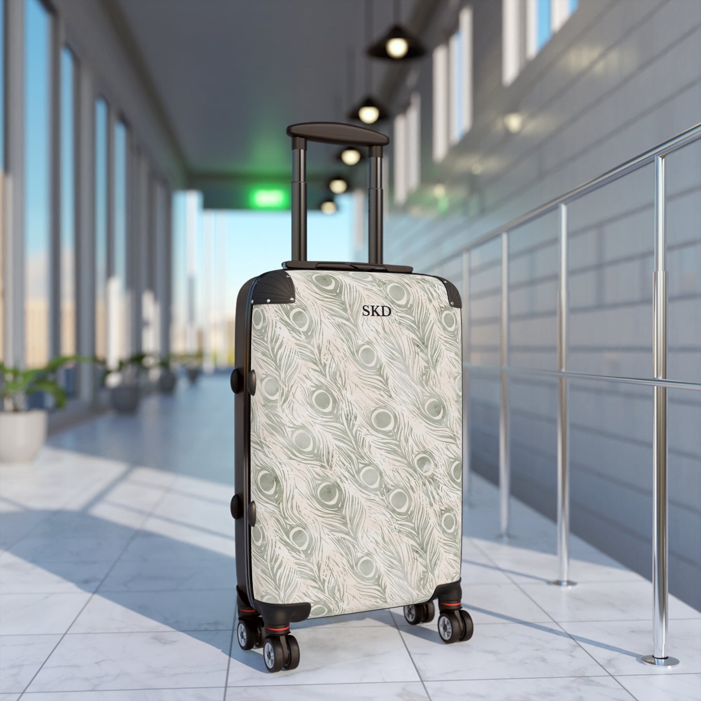 Vault Exclusive: Snowy Plume | White Feather Peacock Patterned Suitcase with Built-In Lock and Durable Protection | Pristine Beauty for Stylish Travel, Lightweight Carry-On, Vacation Essential