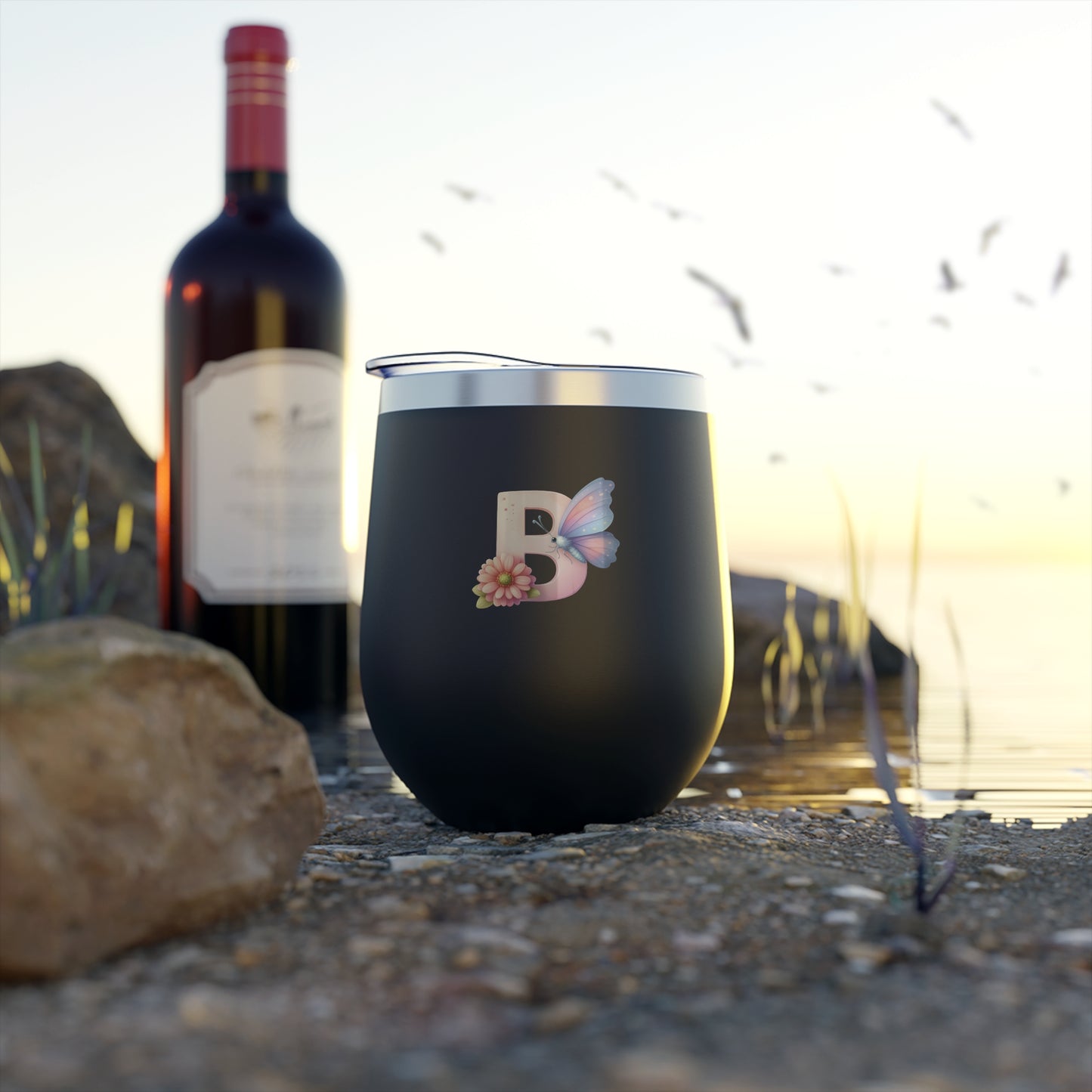 Letter B - Personalized Whimsical Butterfly Copper Vacuum Insulated Cup, 12 oz – Perfect for Weddings
