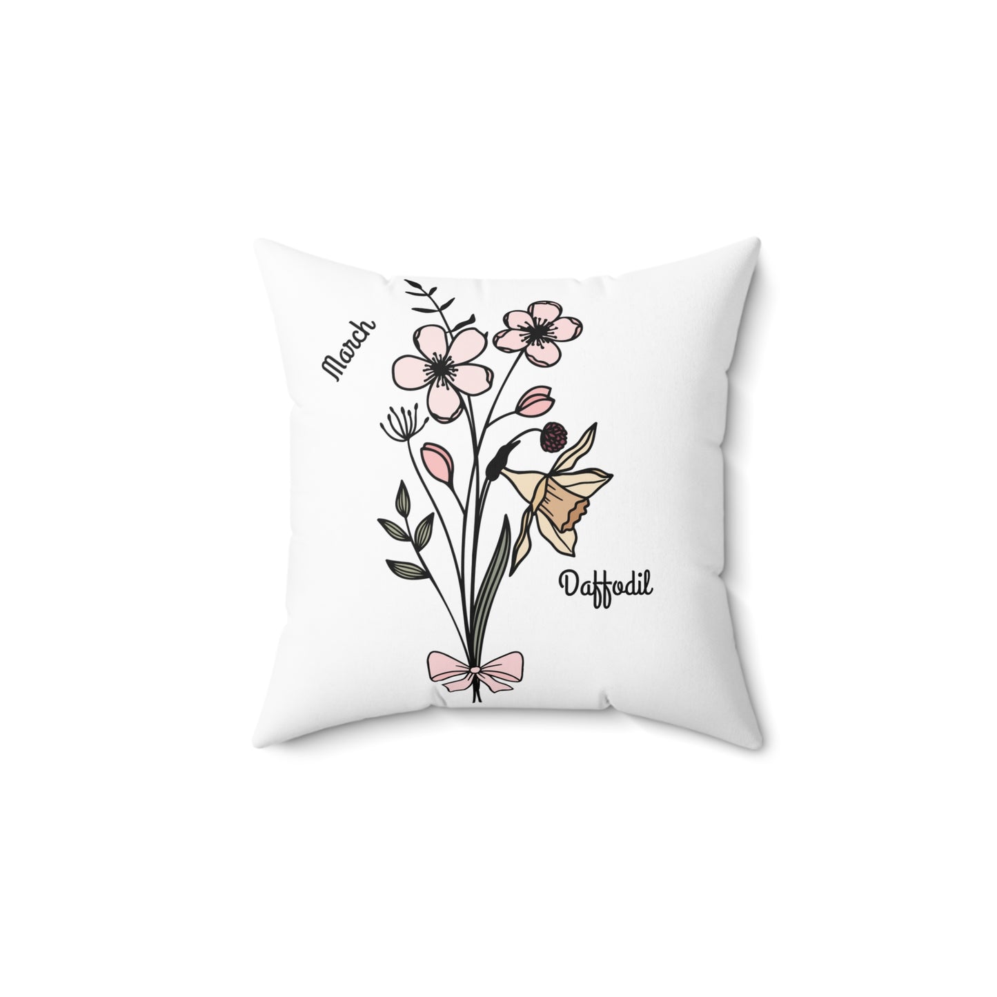 March Daffodil Birth Flower - Custom Spun Polyester Square Pillow – Stylish Double-Sided Home Décor Accent for a Personalized Touch