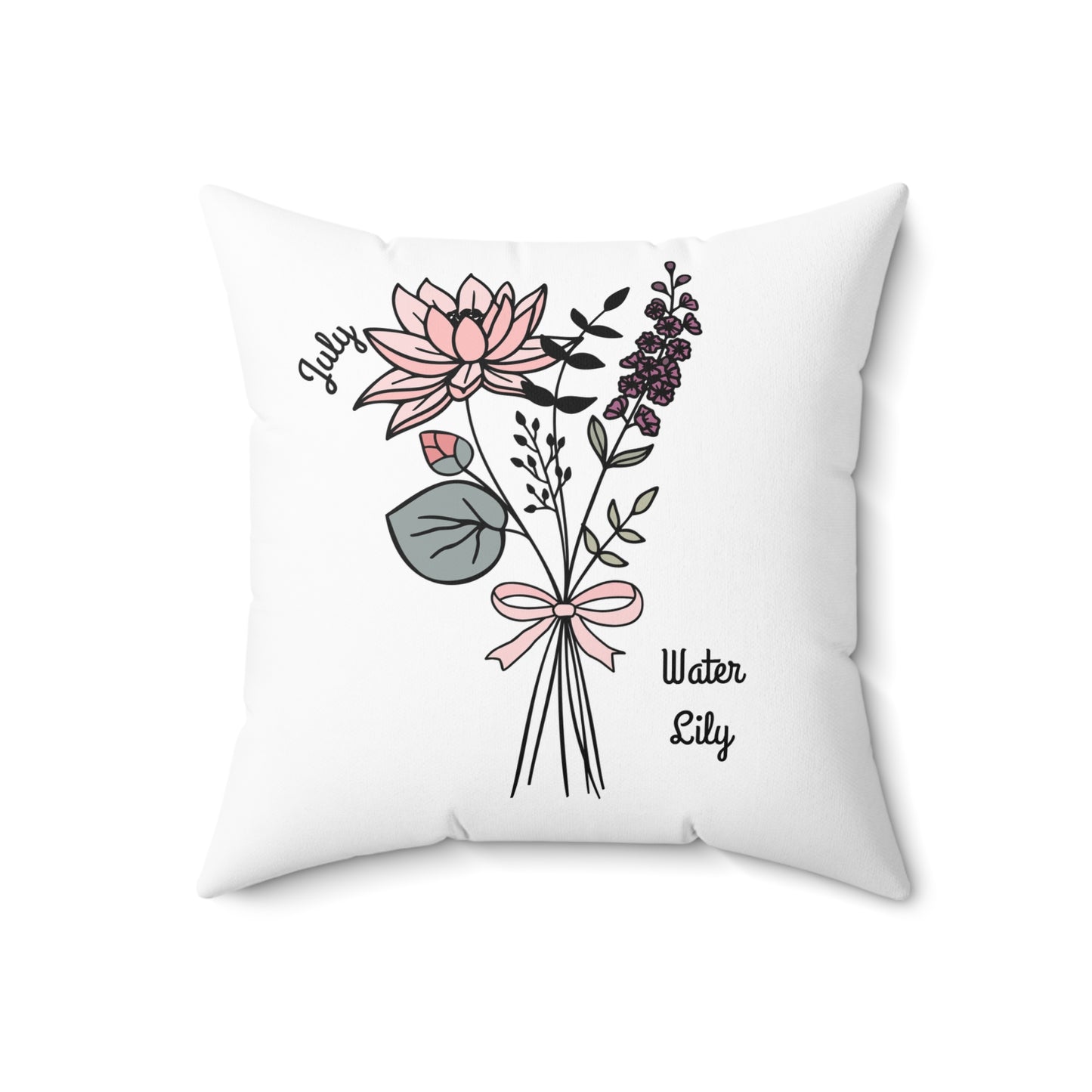 July Water Lily Birth Flower - Custom Spun Polyester Square Pillow – Stylish Double-Sided Home Décor Accent for a Personalized Touch