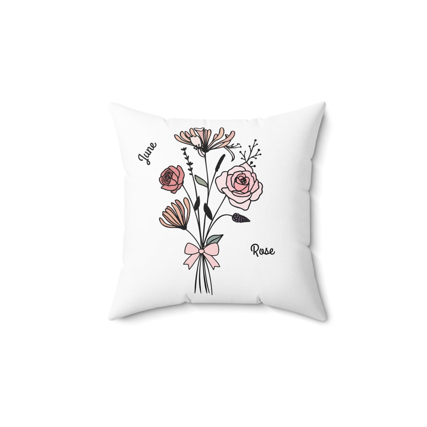 June Rose Birth Flower - Custom Spun Polyester Square Pillow – Stylish Double-Sided Home Décor Accent for a Personalized Touch