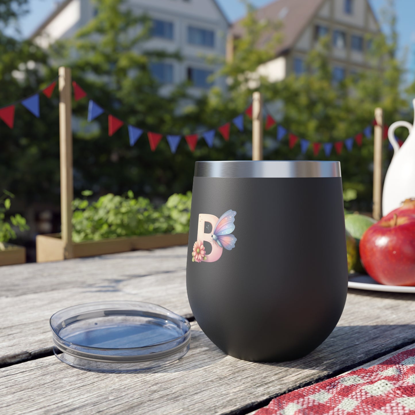 Letter B - Personalized Whimsical Butterfly Copper Vacuum Insulated Cup, 12 oz – Perfect for Weddings