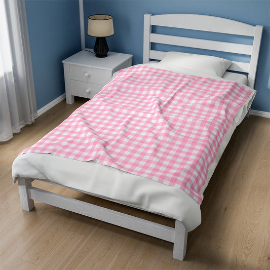 Custom Pink Check Plush Velveteen Plaid Blanket – Cozy, Soft, and Perfect for Personalized Gifts | 50x60