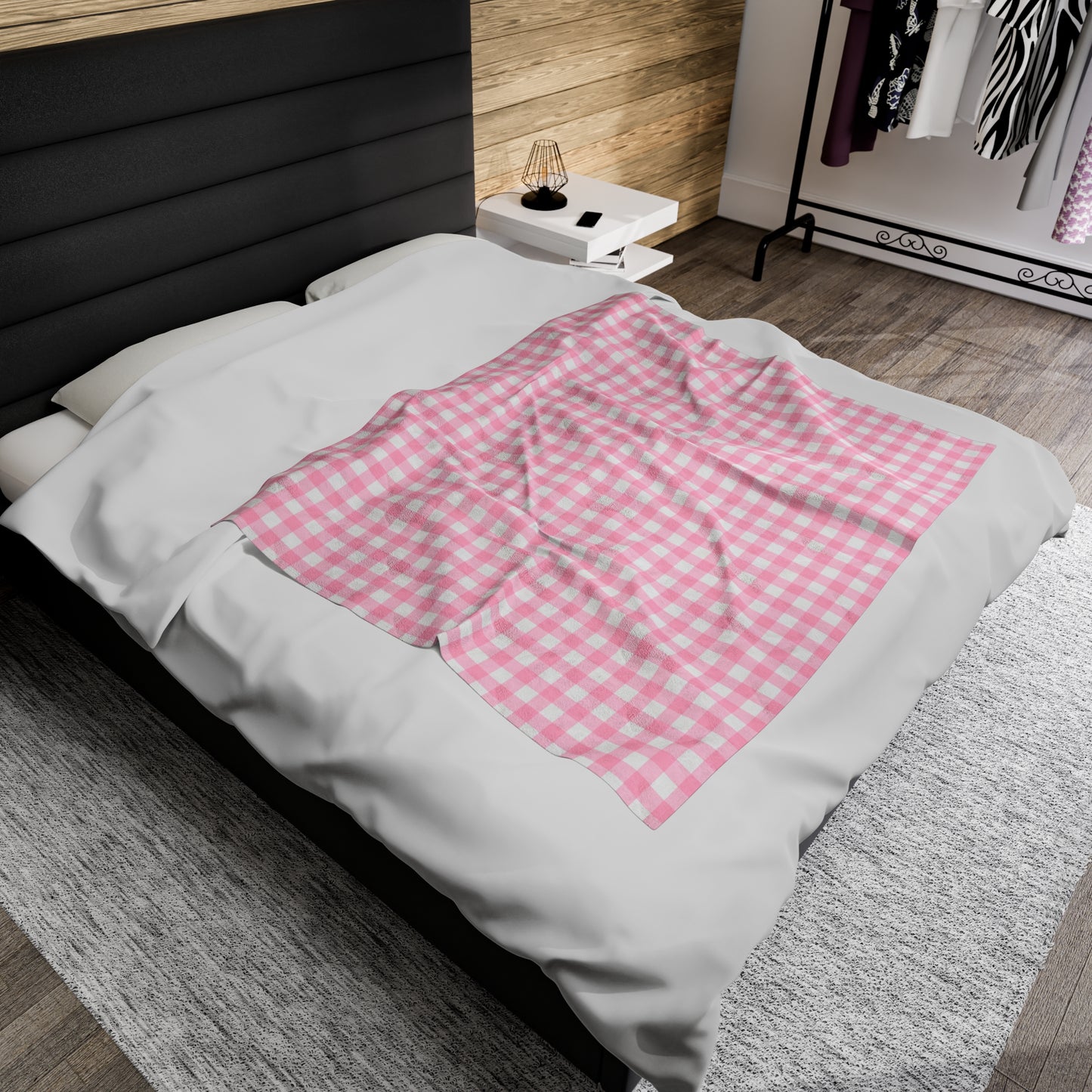 Custom Pink Check Plush Velveteen Plaid Blanket – Cozy, Soft, and Perfect for Personalized Gifts | 50x60