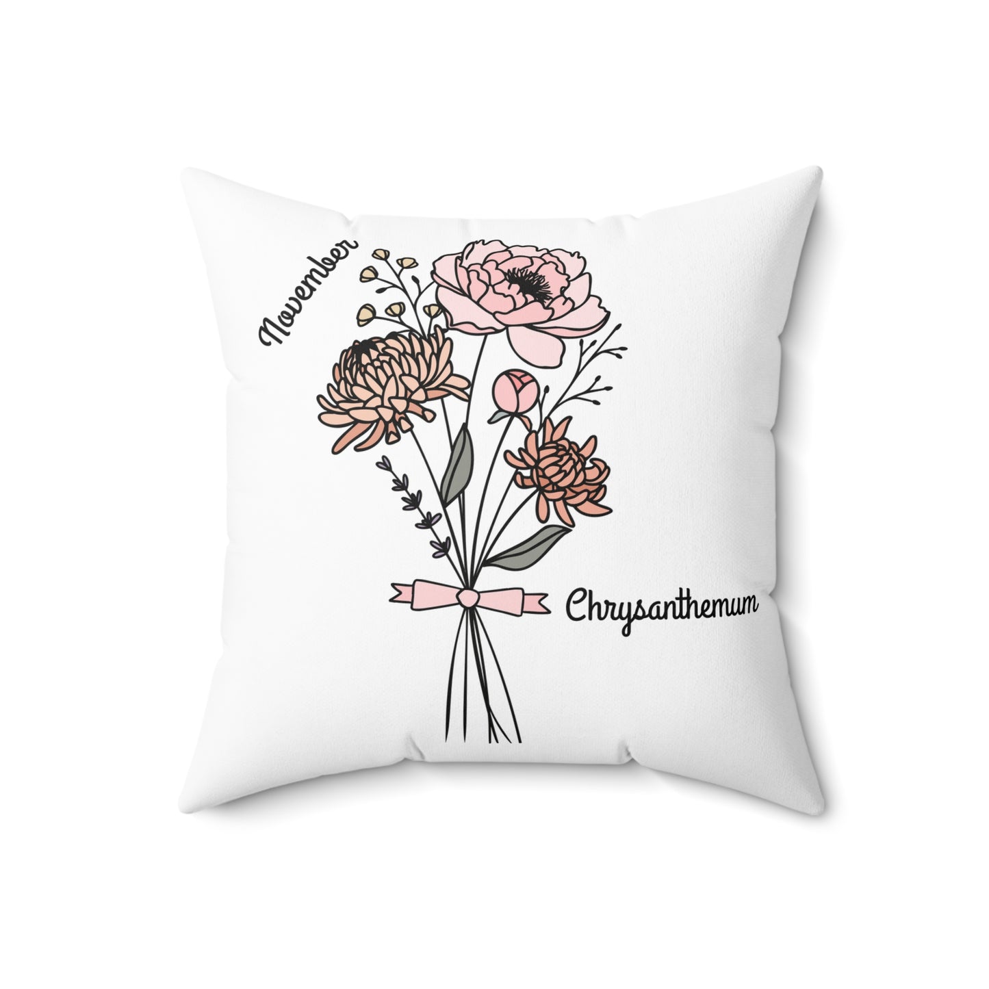 November Chrysanthemum Birth Flower - Custom Spun Polyester Square Pillow – Stylish Double-Sided Home Décor Accent for a Personalized Touch