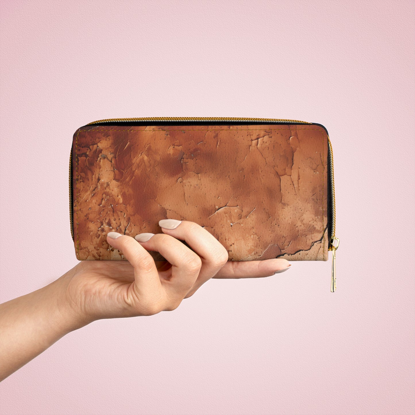 Heritage Luxe | Cognac Brown Faux Leather Zipper Wallet | Classic Sophistication with a Timeless Touch