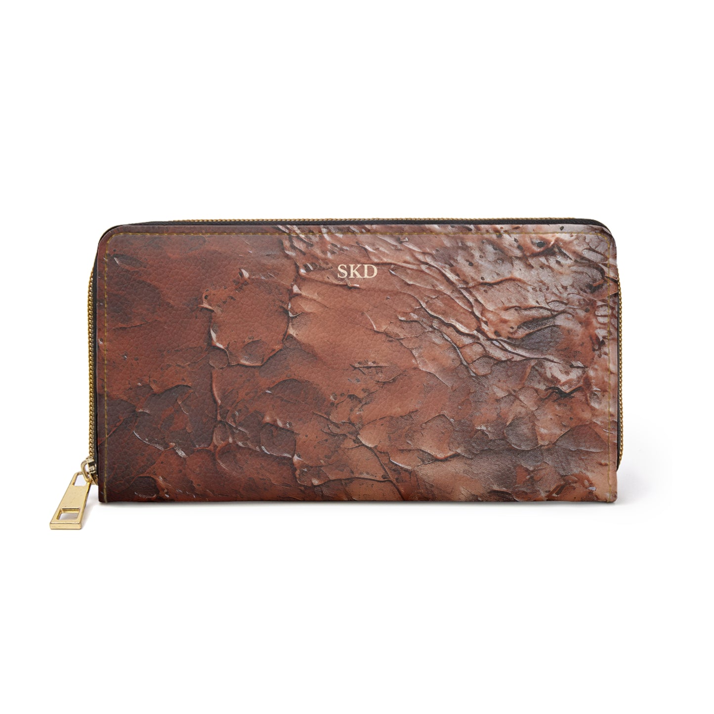 Vault Exclusive: Monarch Dynasty | Burnished Mahogany Textured Zipper Wallet | Regal Patina for Distinctive Taste