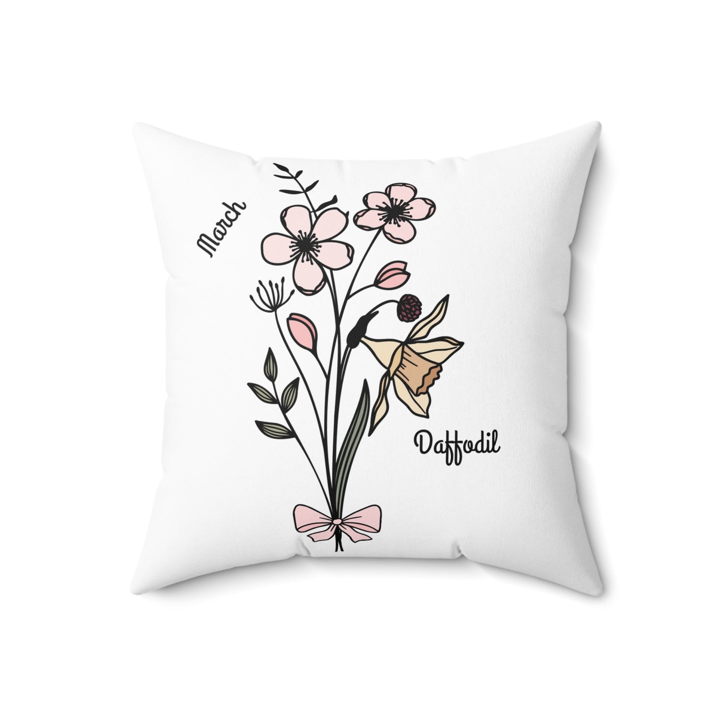 March Daffodil Birth Flower - Custom Spun Polyester Square Pillow – Stylish Double-Sided Home Décor Accent for a Personalized Touch
