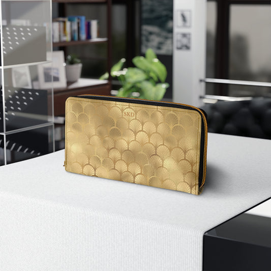 Collector's Vault: Gold Horizon | Metallic Gold Smooth Zipper Wallet | Sunlit Glamour for Every Celebration
