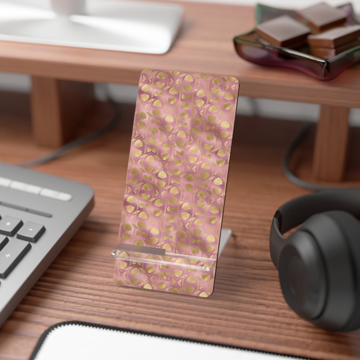 Collector's Vault: Blush Horizon | Soft, Pastel Pink & Gold Smartphone Display Stand | Desk Organizer, Phone Holder, Unique Gift, Home Decor, Office Accessory