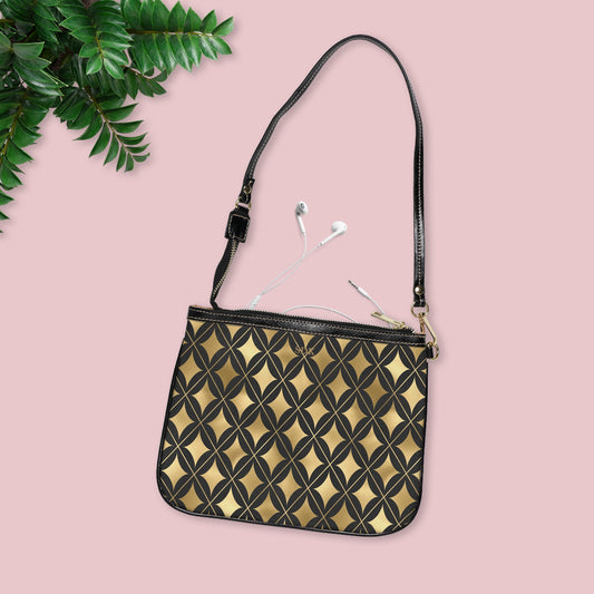 Vault Exclusive: Prestige Legacy | Black & Gold Diamond Small Shoulder Bag | Luxurious and Enduring Gift for Sophisticated Ladies