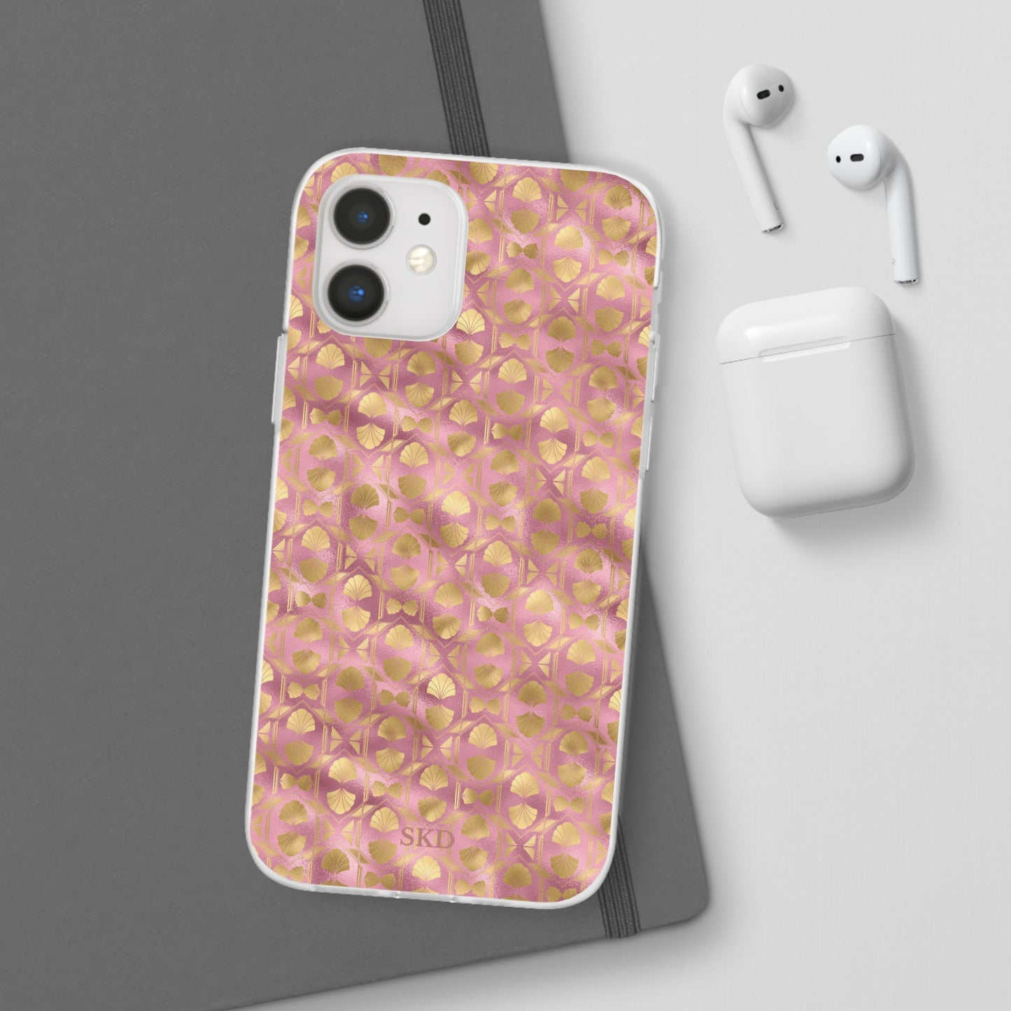 Collector's Vault: Blush Horizon | Soft, Pastel Pink & Gold iPhone Case | Shock-Absorbing TPU Protective Cover, Slim & Wireless Charging Compatible, All iPhone Sizes