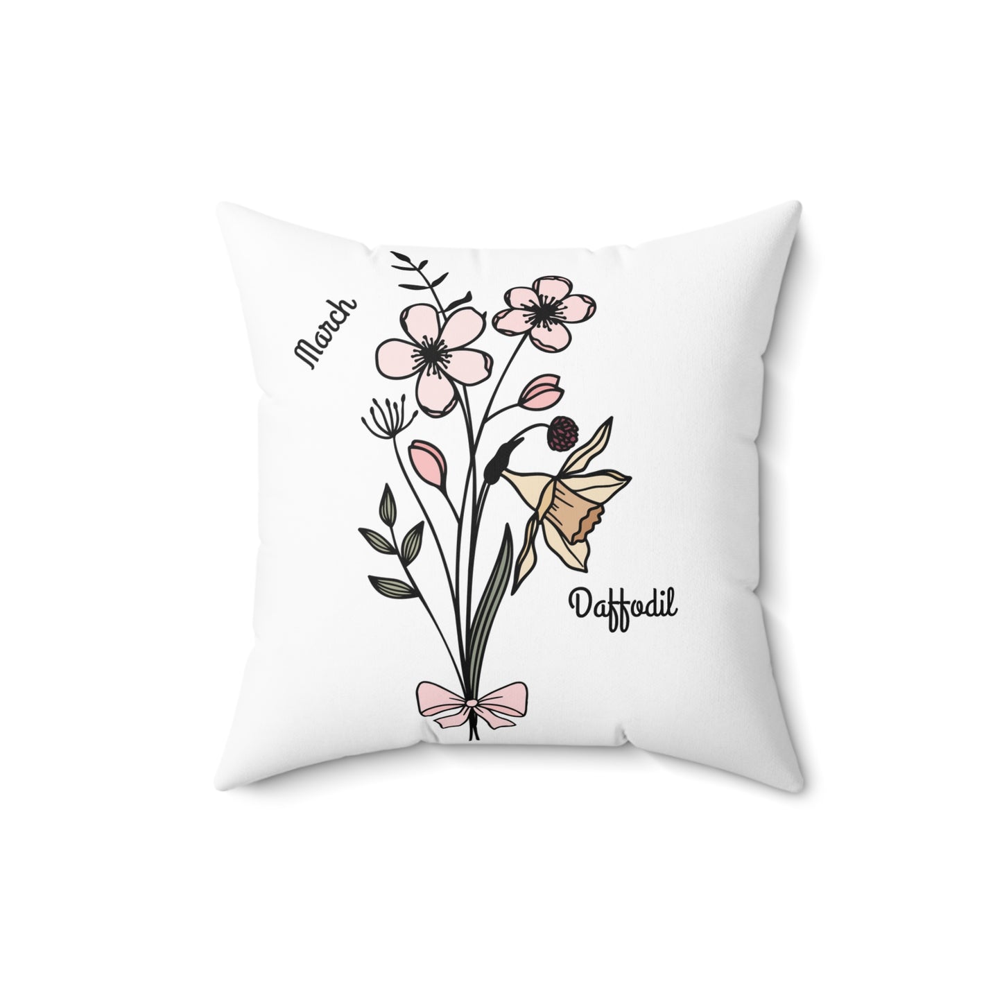 March Daffodil Birth Flower - Custom Spun Polyester Square Pillow – Stylish Double-Sided Home Décor Accent for a Personalized Touch
