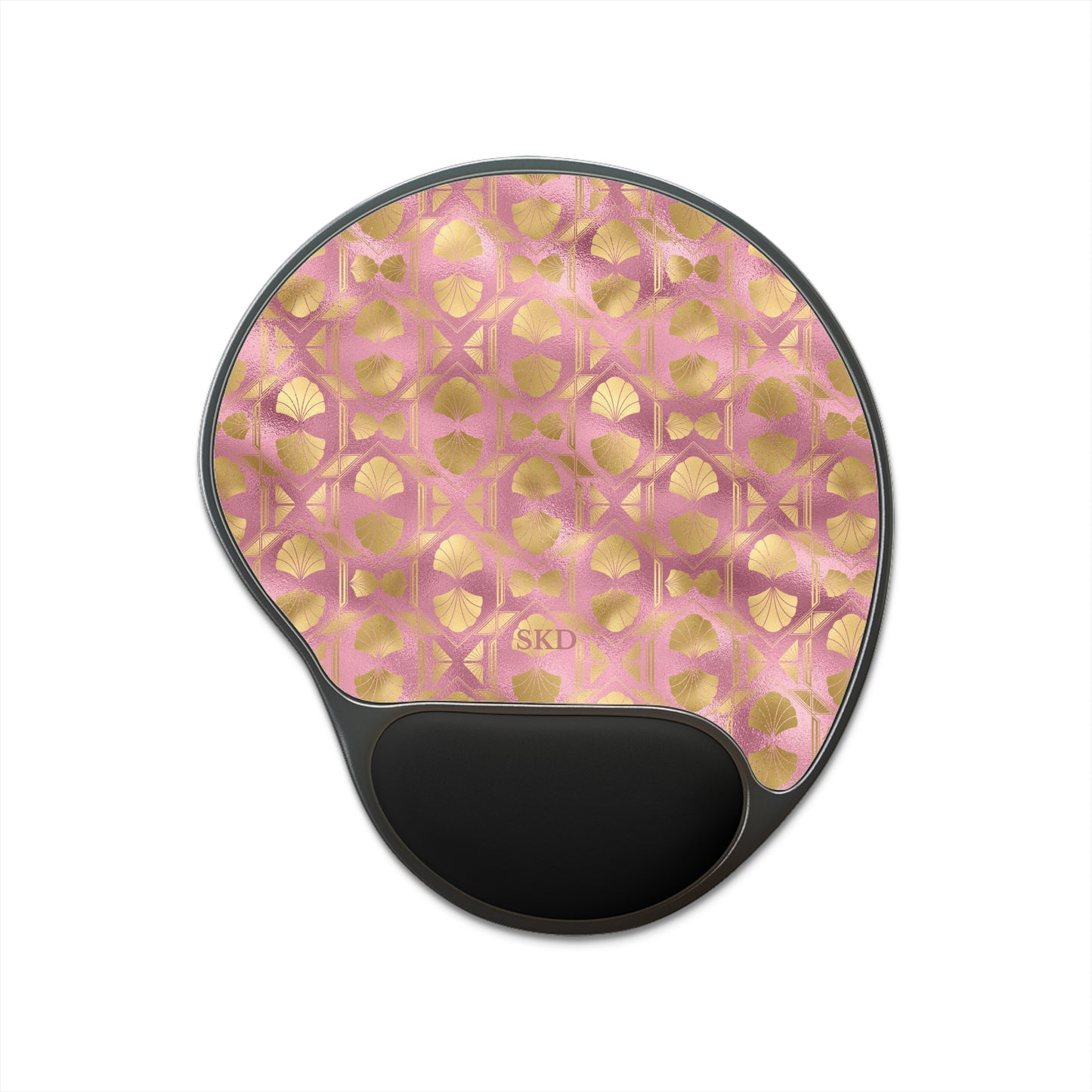 Collector's Vault: Blush Horizon | Soft, Pastel Pink & Gold Mouse Pad with Wrist Rest | Ergonomic Support for Tech Lovers