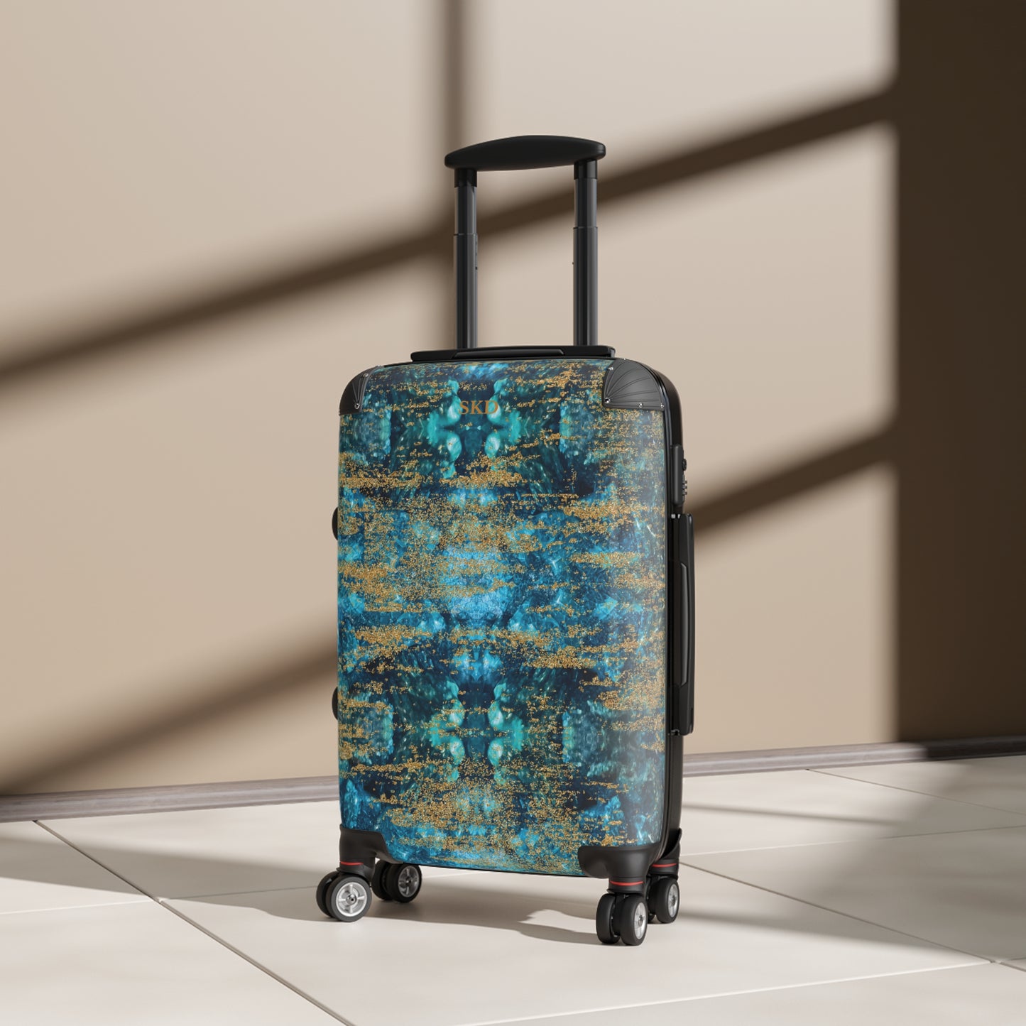 LIMITED EDITION: Celestial Reverie | Chrysocolla & Pyrite-Inspired Suitcase with Built-In Lock and Durable Protection | Lightweight Carry-On and Vacation Essential for Transformation, Abundance, & Artistic Elegance for the Visionary Collector