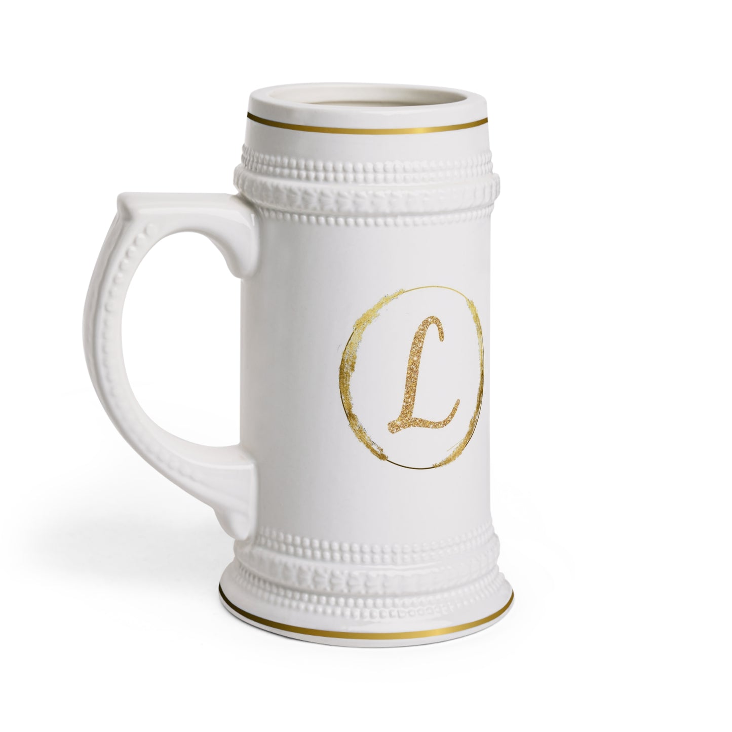 Letter L - Personalized Beer Stein Mug – Custom Initial Ceramic Stein with Gold Accents | Perfect Gift for Beer Lovers