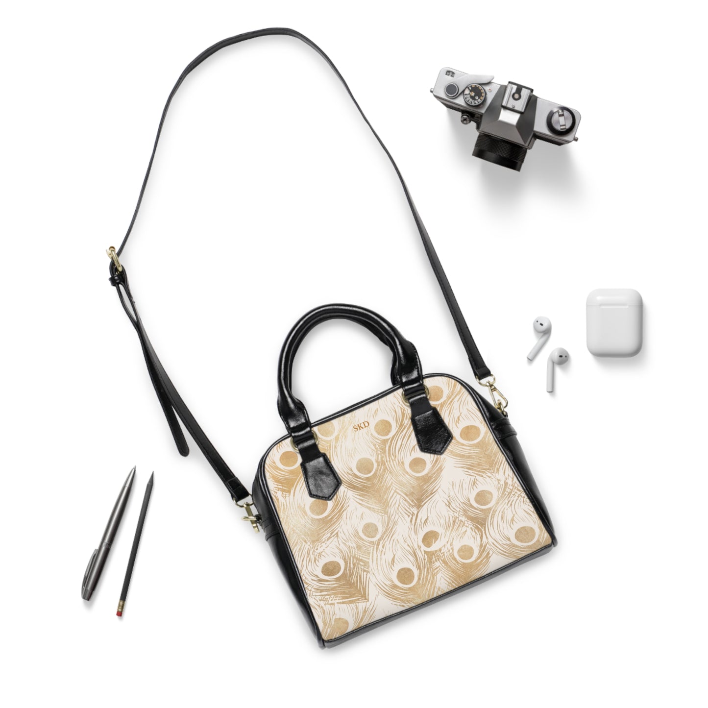 Collector’s Vault: Golden Plume | Gold Feather-Patterned Handbag | Timeless Elegance in a Radiant Design