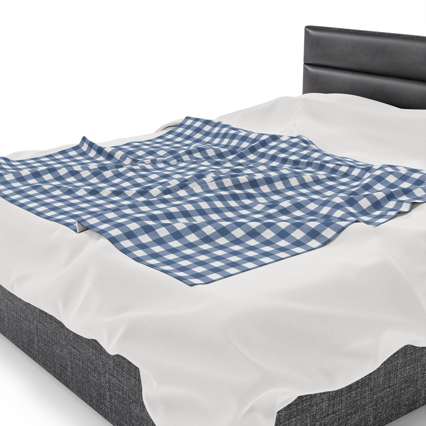 Custom Blue Check Plush Velveteen Plaid Blanket – Cozy, Soft, and Perfect for Personalized Gifts | 50x60