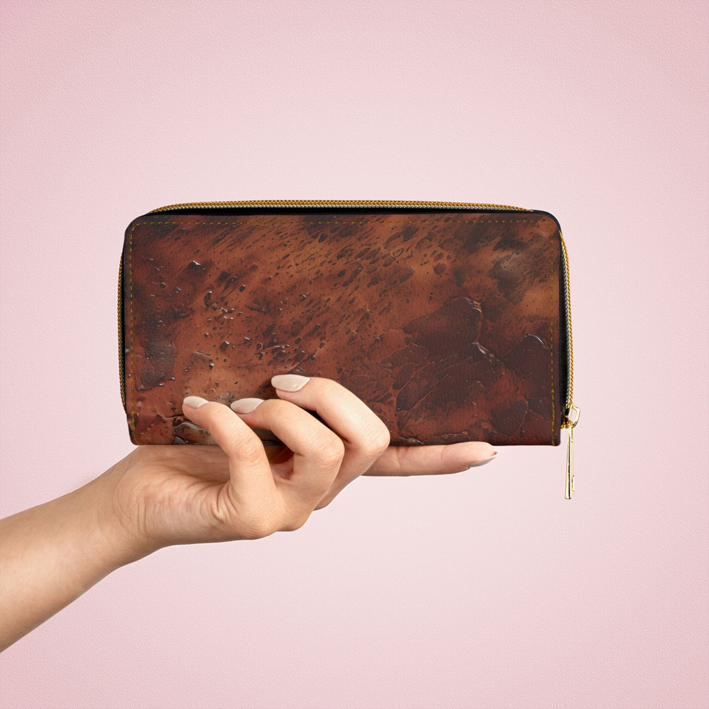 Collector's Vault: Monarch Dynasty | Burnished Mahogany Textured Zipper Wallet | Regal Patina for Distinctive Taste