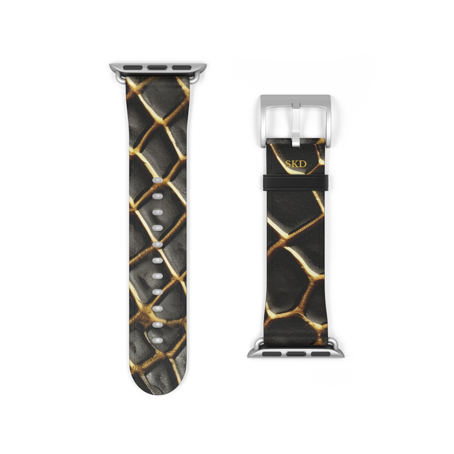LIMITED EDITION: Obsidian Venom | Striking Black & Gold Faux Snake Leather Apple Watch Strap, RoHS, REACH, and Intertek Certified |  Stainless Steel, All Series Compatible