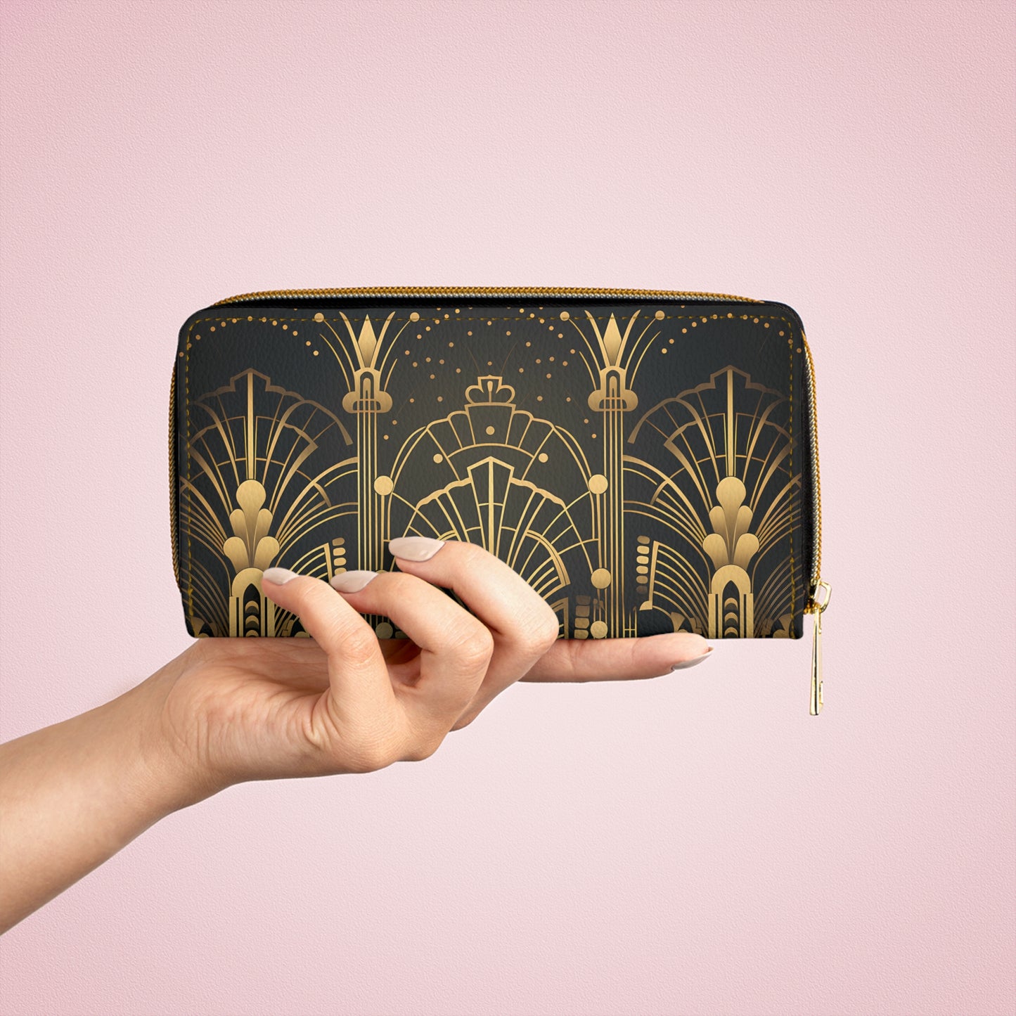 LIMITED EDITION: Gatsby Opulence | Black & Gold Art Deco Zipper Wallet | Jazz Age Glamour for Modern Sophistication