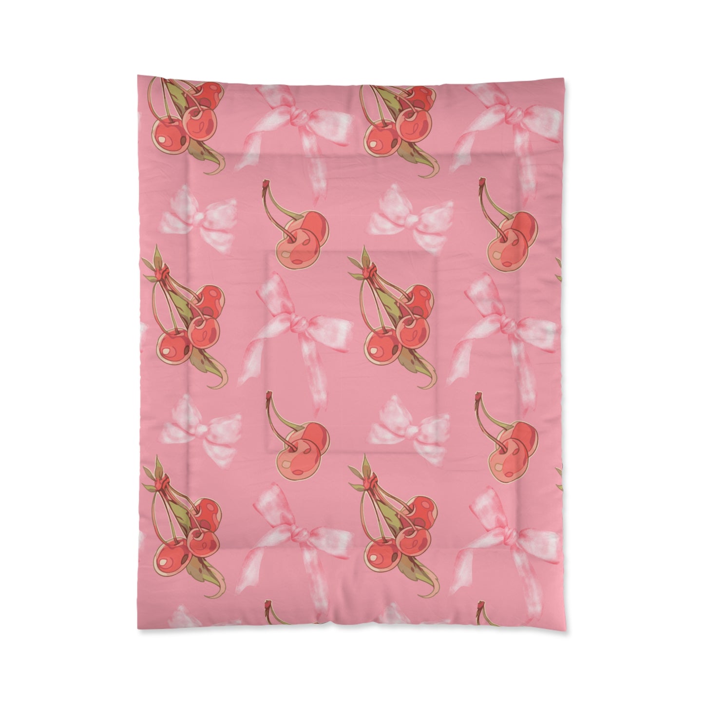 Cozy Pink Comforter with Red Cherries & Bows – Cozy, Fluffy, and Stylish Bedding for a Warm Night's Sleep