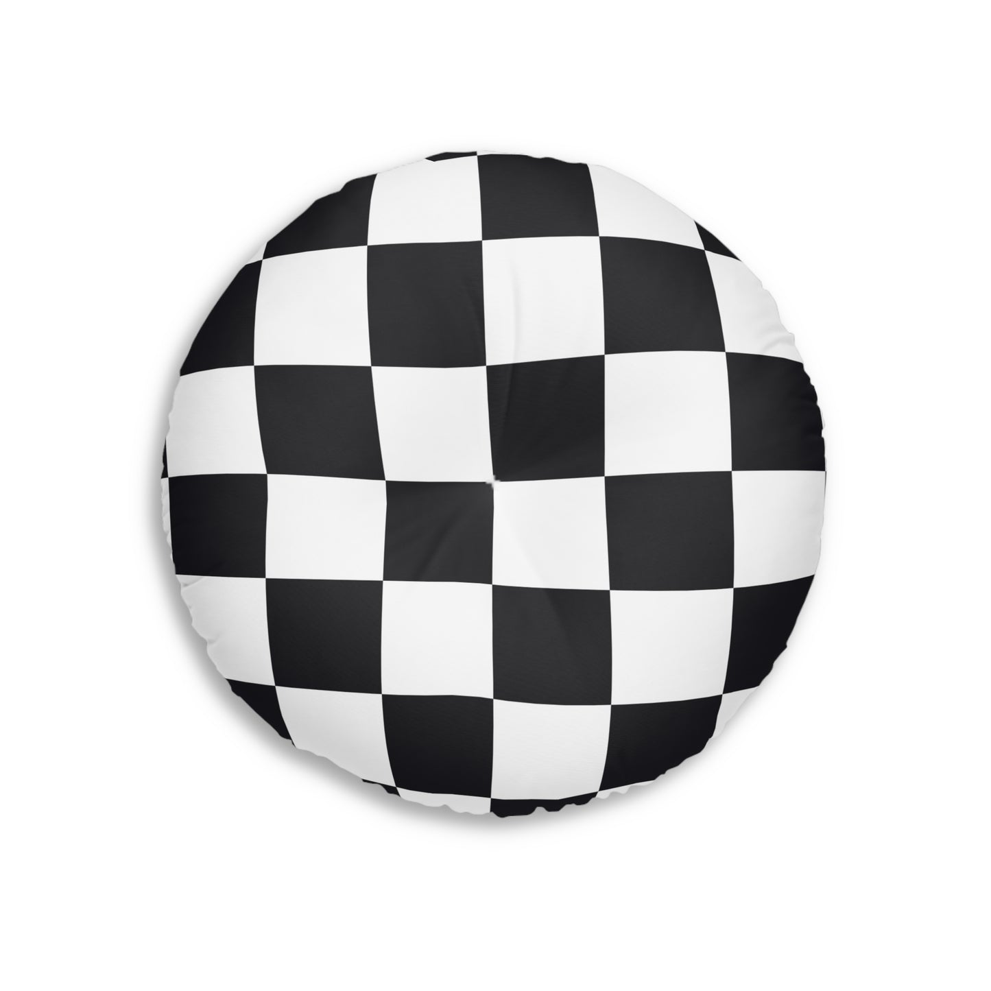 Monochrome Luxe | Black & White Checkered Tufted Round Pillow | Bold Statement in Geometric Elegance