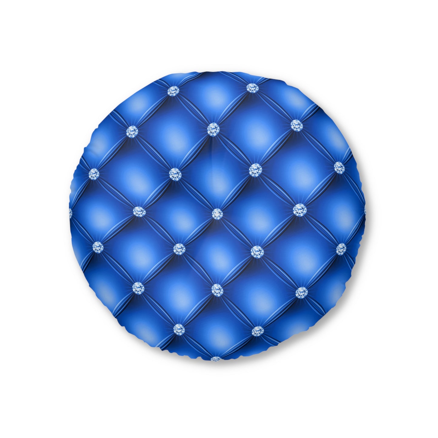 Sapphire Luxe | Blue Tufted Round Pillow with Diamond Accents – Regal Statement for Modern Glam Interiors