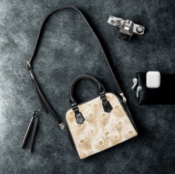 Collector’s Vault: Golden Plume | Gold Feather-Patterned Handbag | Timeless Elegance in a Radiant Design