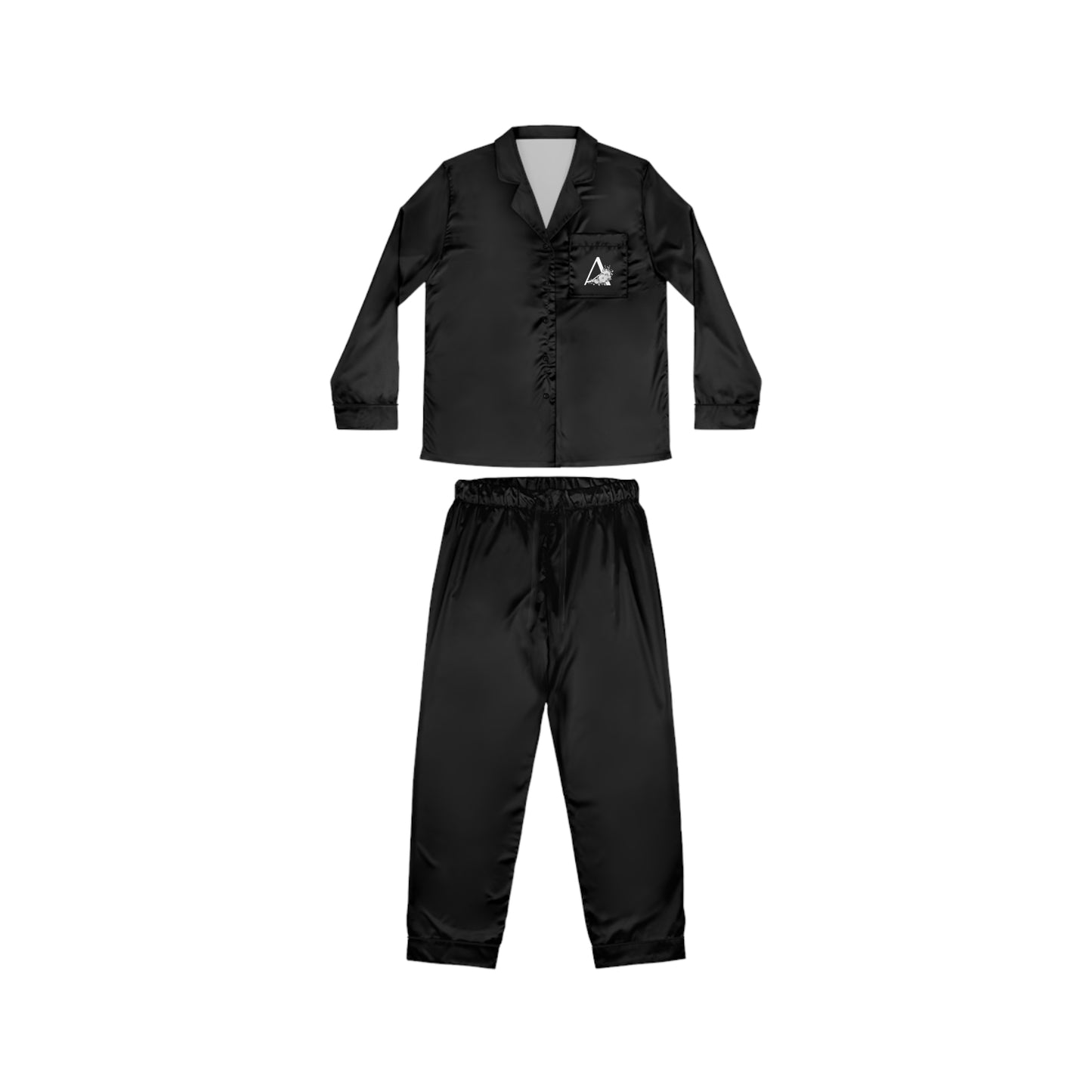 Letter A - Monogrammed Black Satin Pajamas for Women | Soft, Elegant Sleepwear with Drawstring Waist