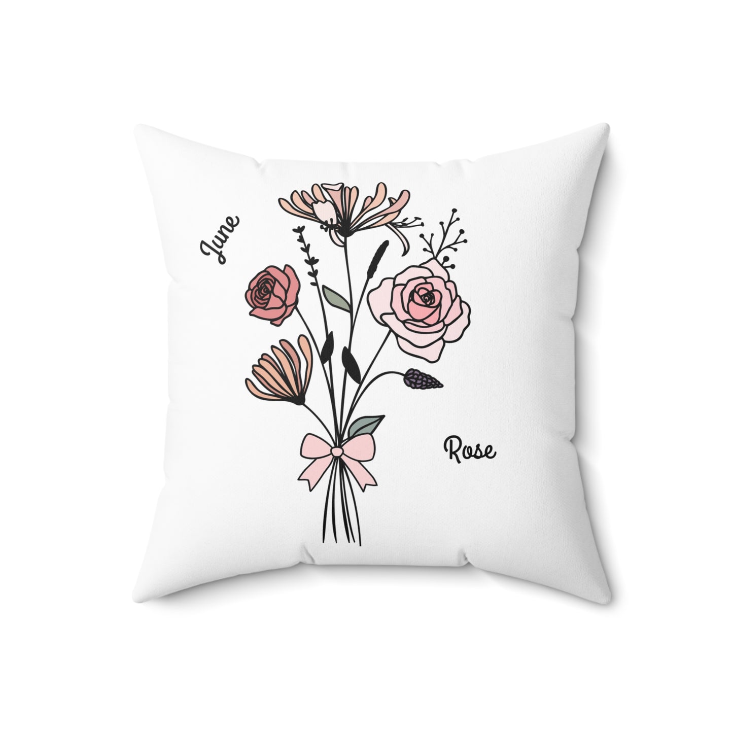 June Rose Birth Flower - Custom Spun Polyester Square Pillow – Stylish Double-Sided Home Décor Accent for a Personalized Touch