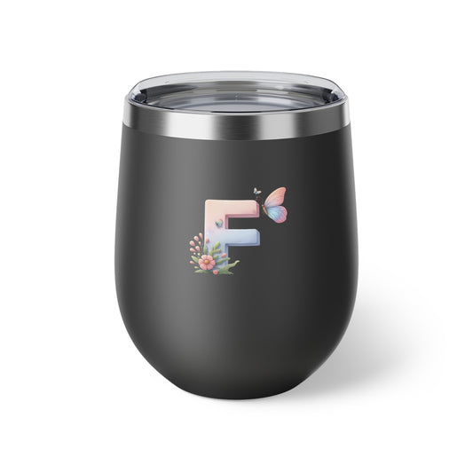 Letter F - Personalized Whimsical Butterfly Copper Vacuum Insulated Cup, 12 oz – Perfect for Weddings