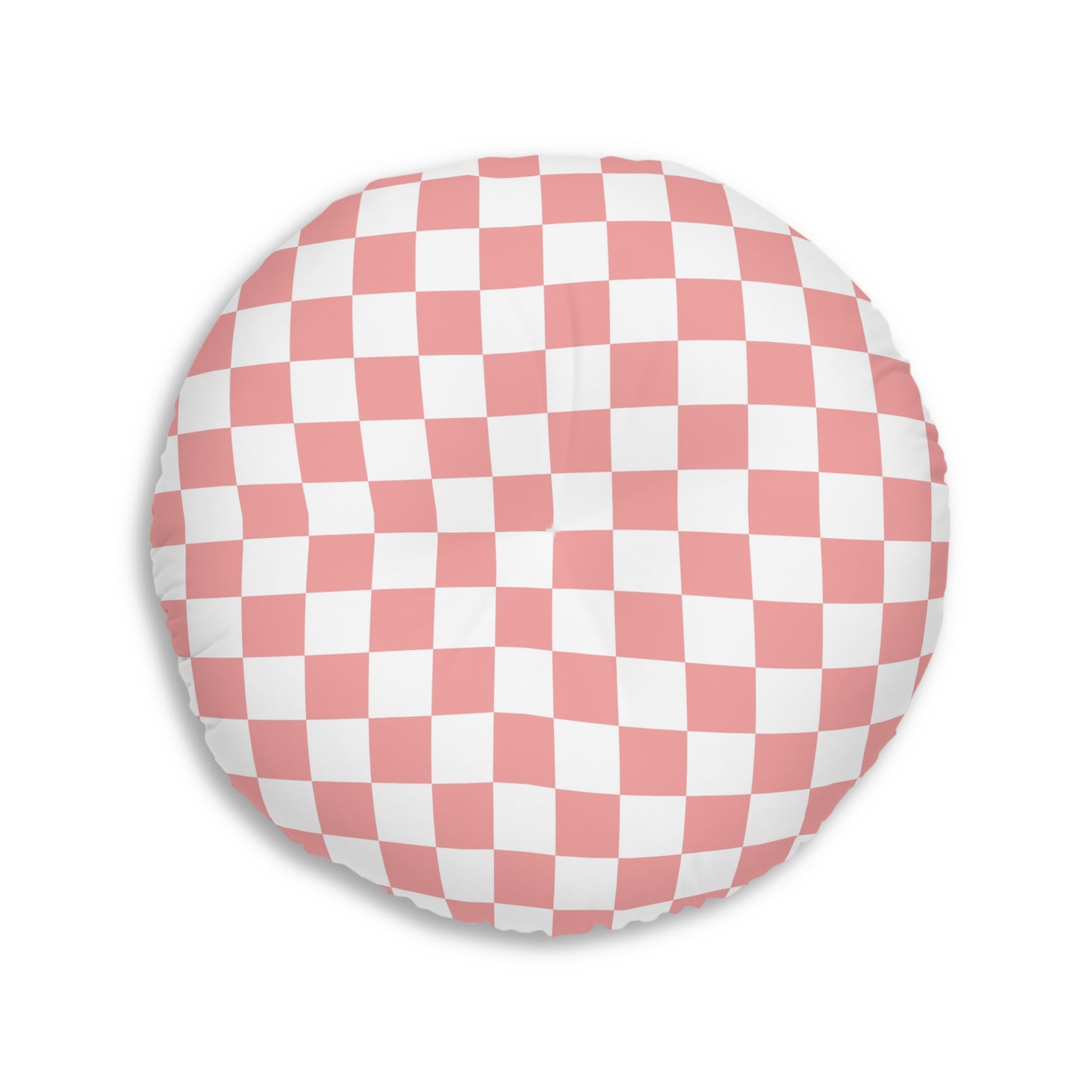 Blush Checkered Round Tufted Floor Pillow | Playful Vintage Style Meets Plush Comfort