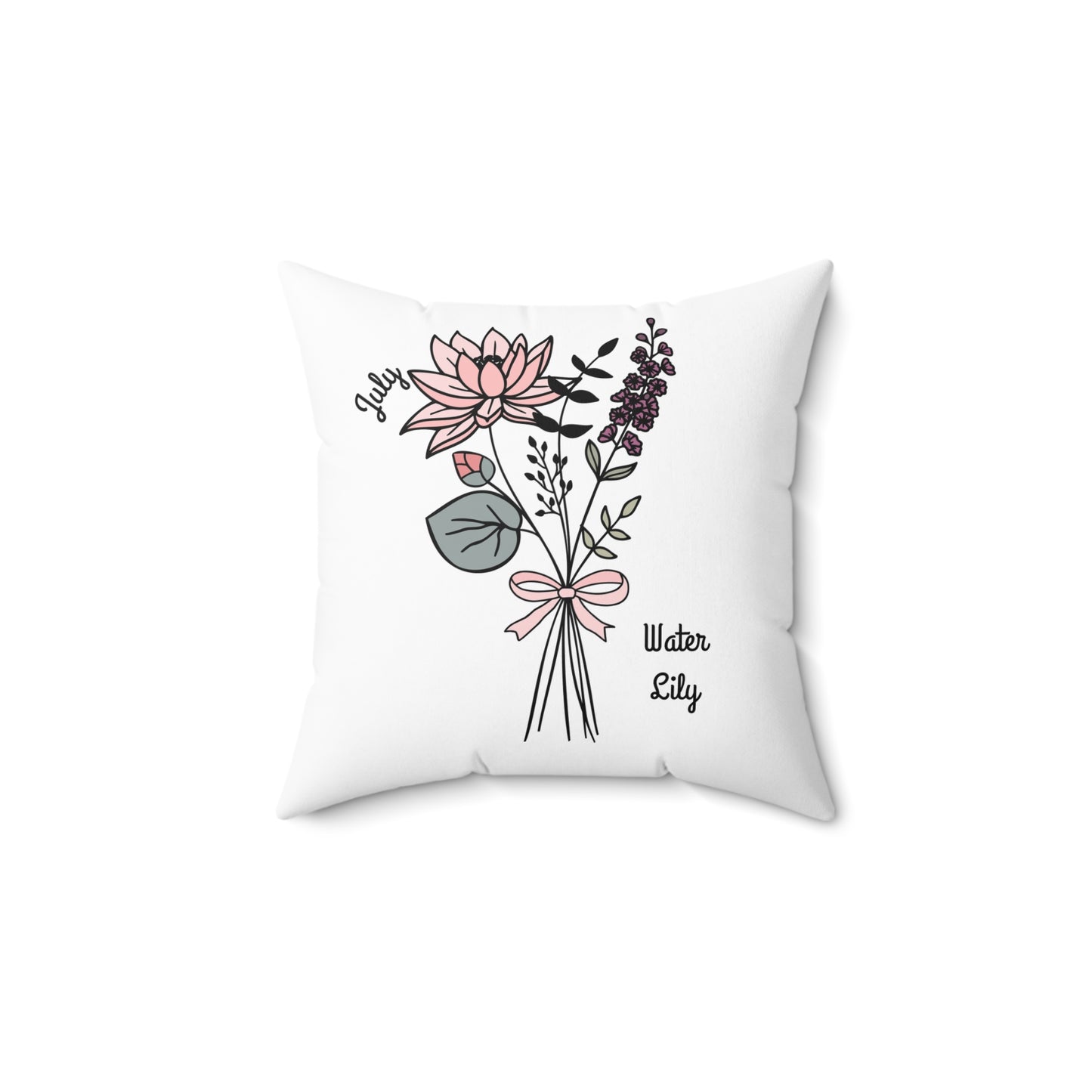 July Water Lily Birth Flower - Custom Spun Polyester Square Pillow – Stylish Double-Sided Home Décor Accent for a Personalized Touch
