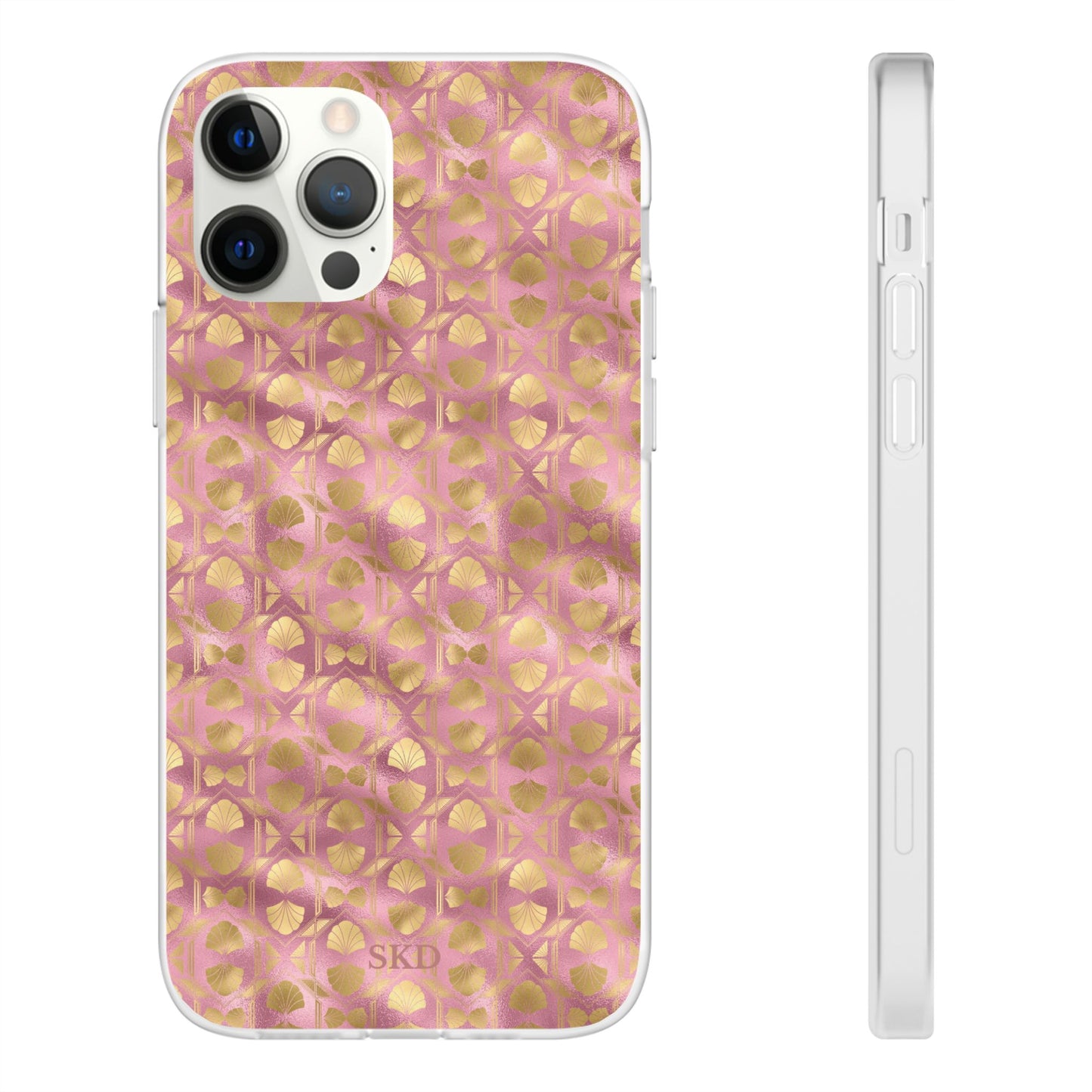 Collector's Vault: Blush Horizon | Soft, Pastel Pink & Gold iPhone Case | Shock-Absorbing TPU Protective Cover, Slim & Wireless Charging Compatible, All iPhone Sizes