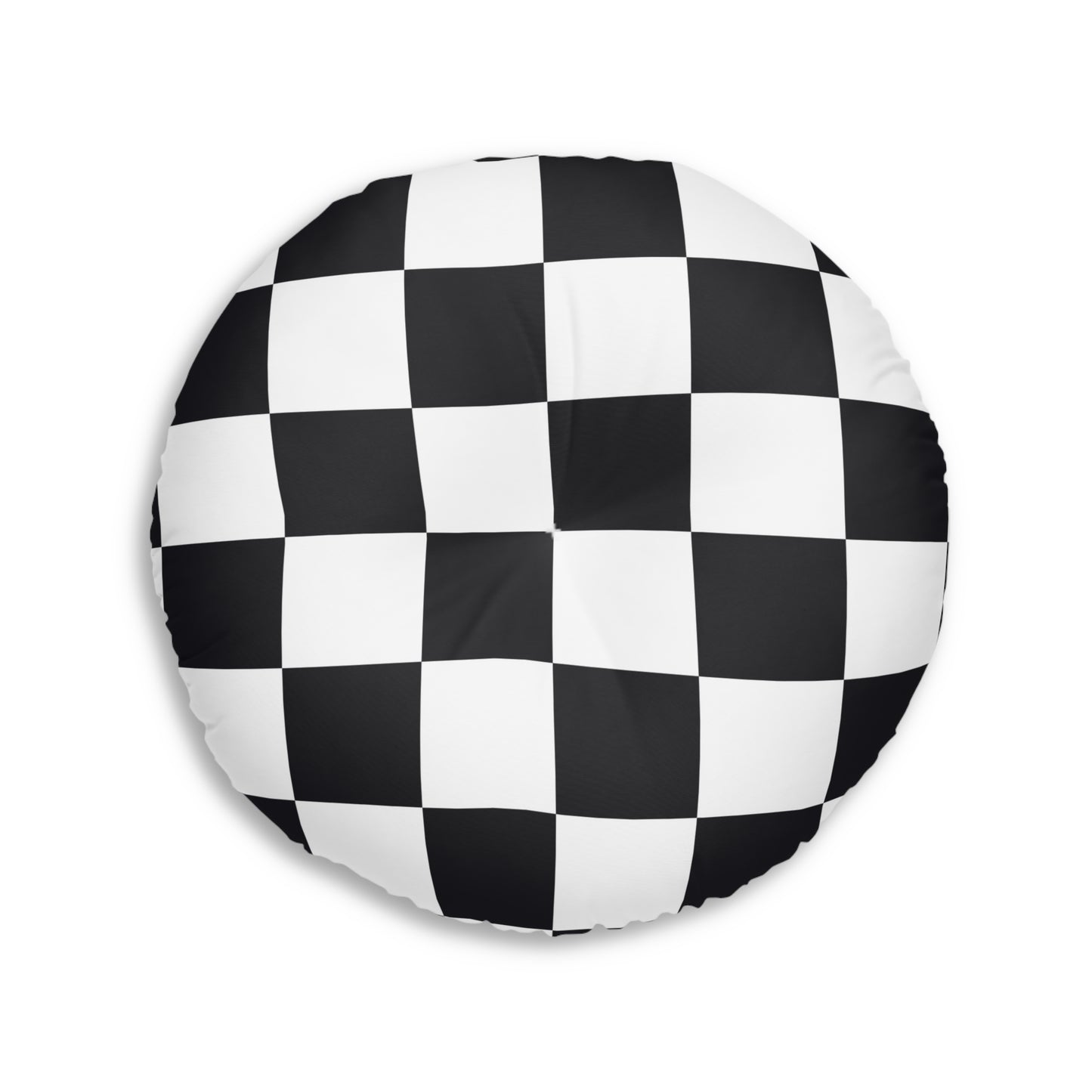 Monochrome Luxe | Black & White Checkered Tufted Round Pillow | Bold Statement in Geometric Elegance