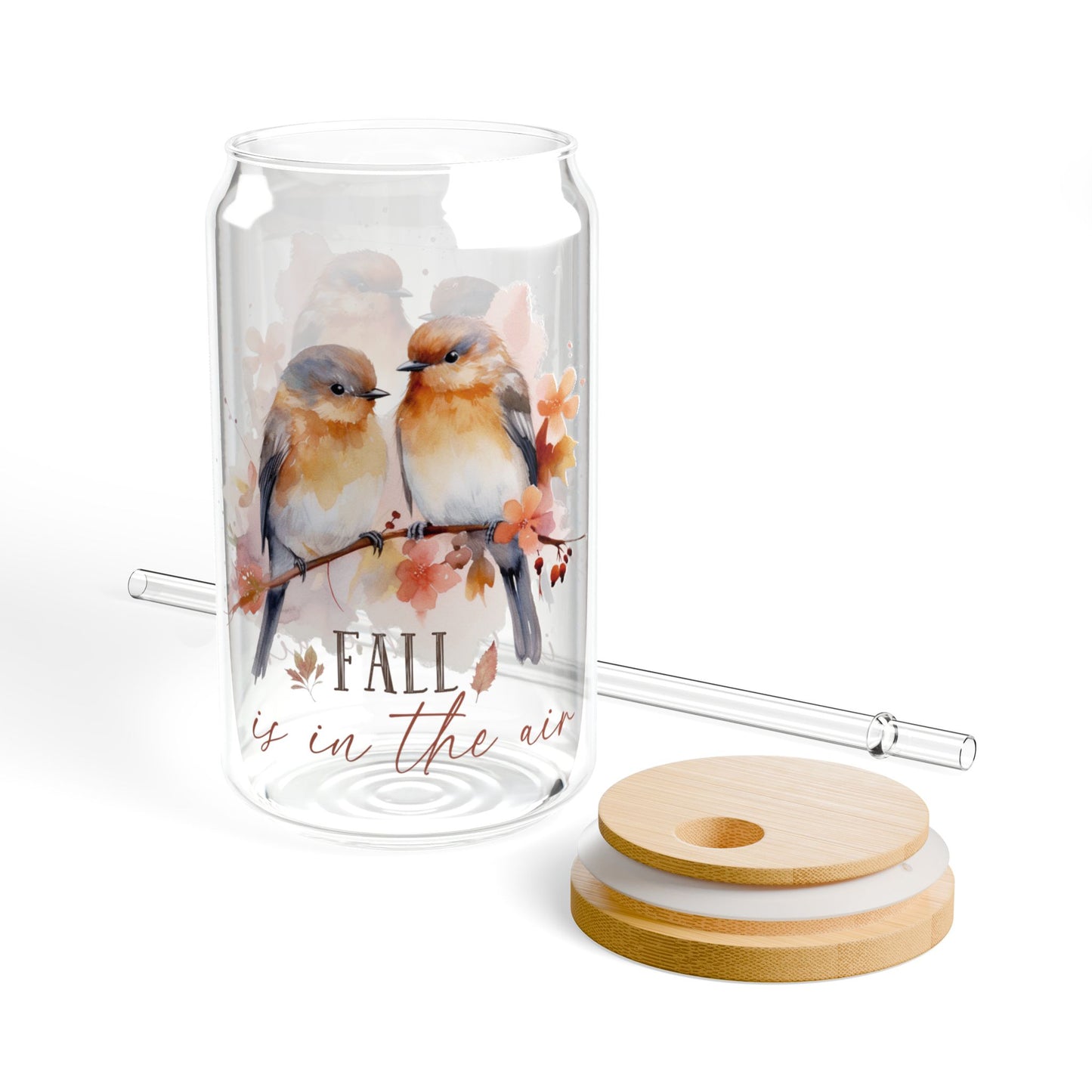 'Fall Is In The Air' | 16oz Custom Sipper Glass with Bamboo Lid & Straw – Perfect for Sweet Treats and Family Parties